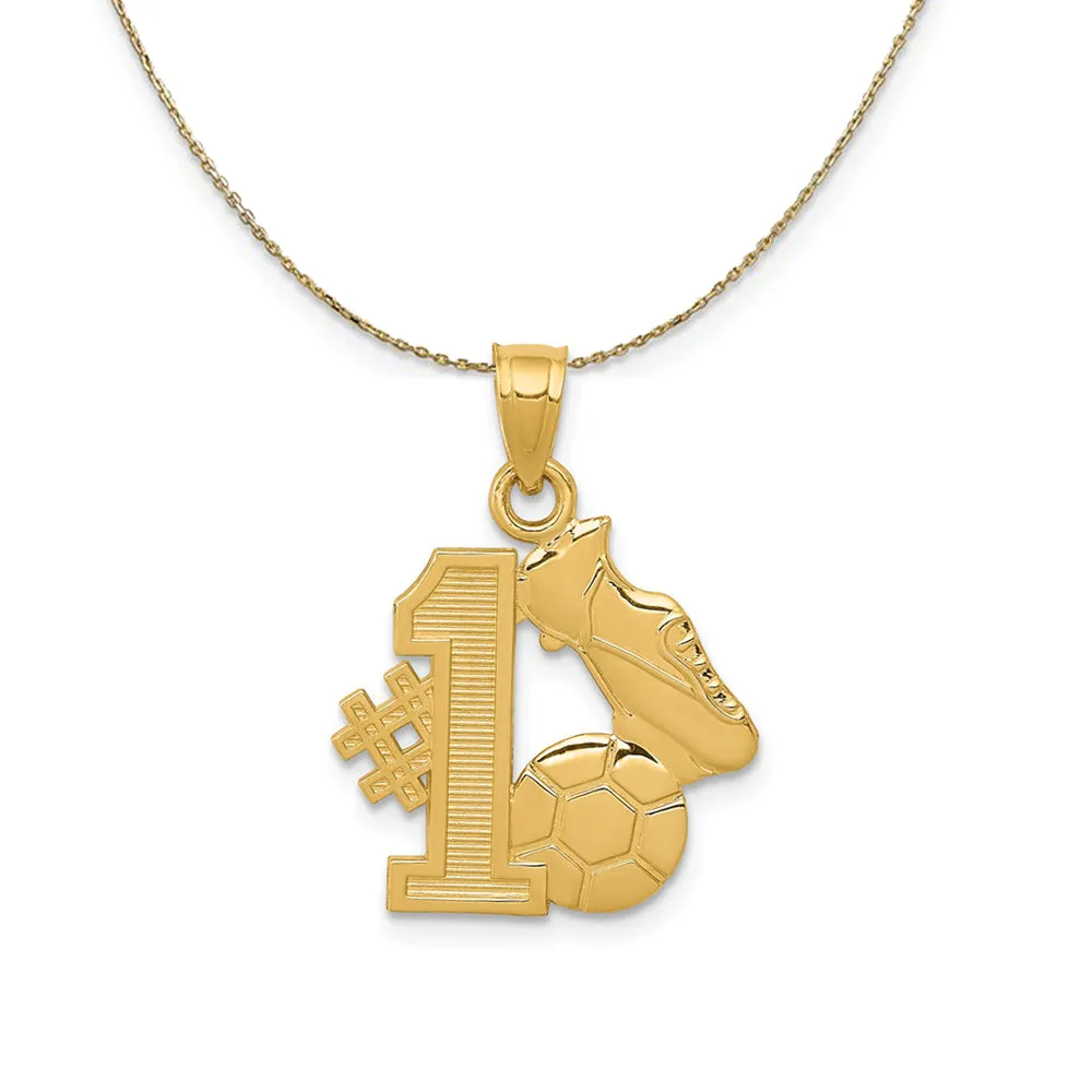 Number 1 Soccer with Cleats and Ball Necklace in 14k Yellow Gold