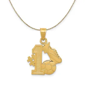 Number 1 Soccer with Cleats and Ball Necklace in 14k Yellow Gold