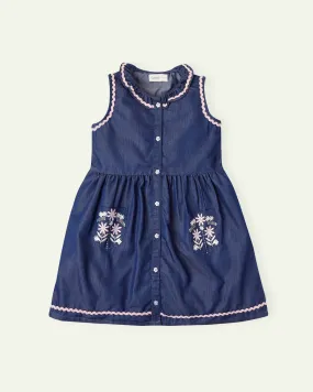 Flower Embroidered Denim Dress