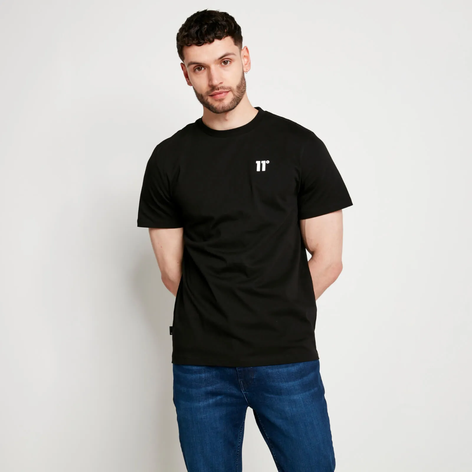 11 Degrees Street Style U-Neck Cotton Short Sleeves Logo Skater Style