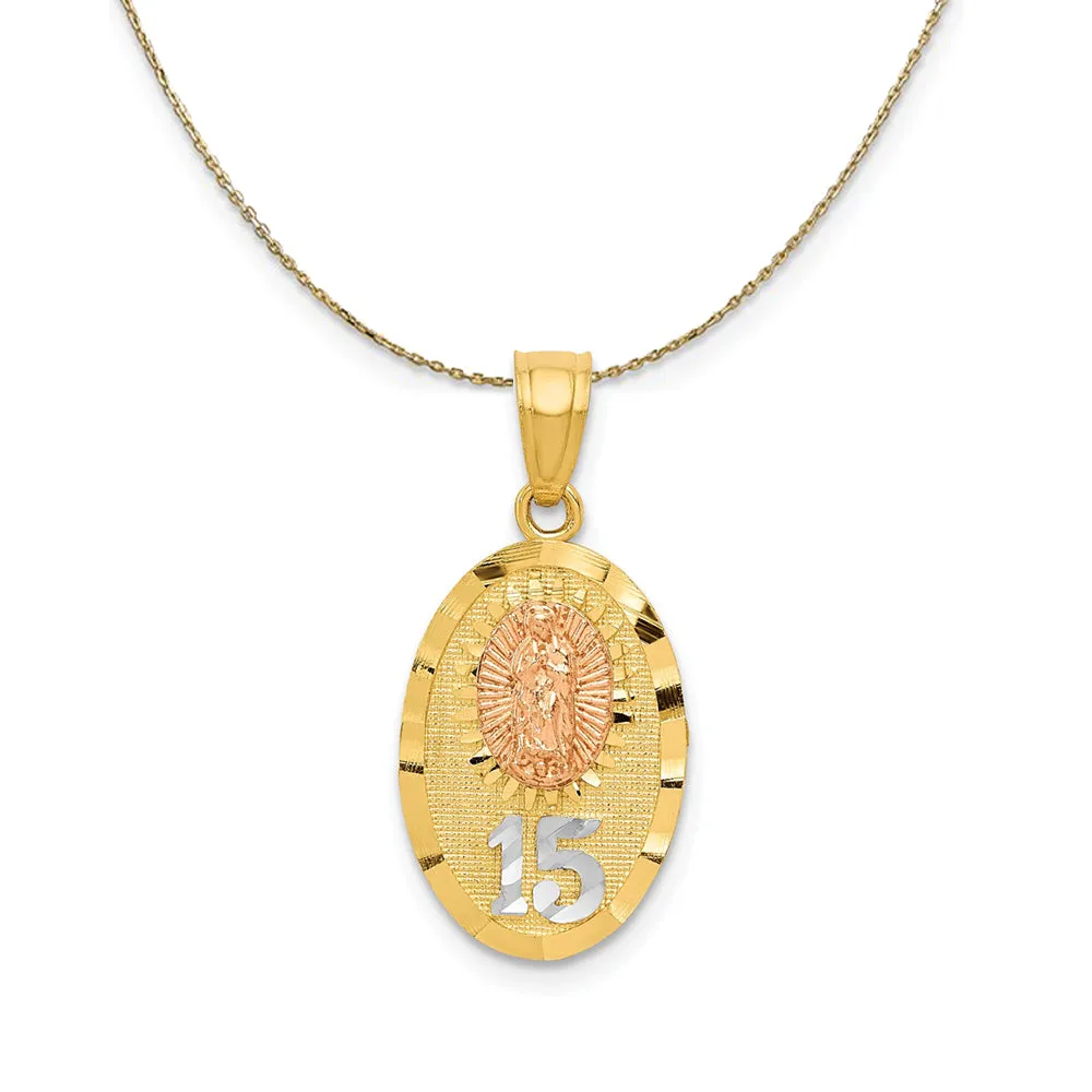 Two Tone Gold and Rhodium Lady Of Guadalupe 15 Necklace in 14k gold