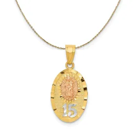 Two Tone Gold and Rhodium Lady Of Guadalupe 15 Necklace in 14k gold