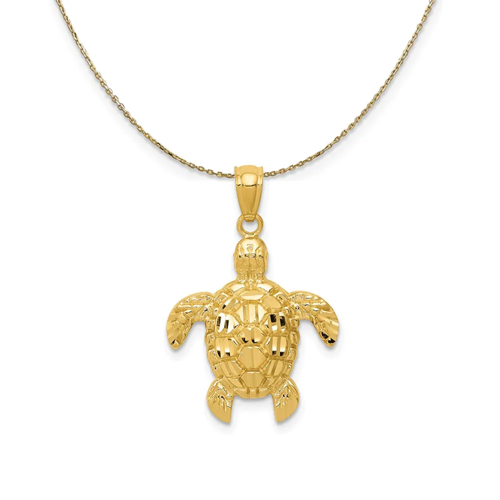 Yellow Gold Diamond-Cut Sea Turtle Necklace 24mm