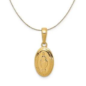 Yellow Gold Small Oval Miraculous Medal Necklace