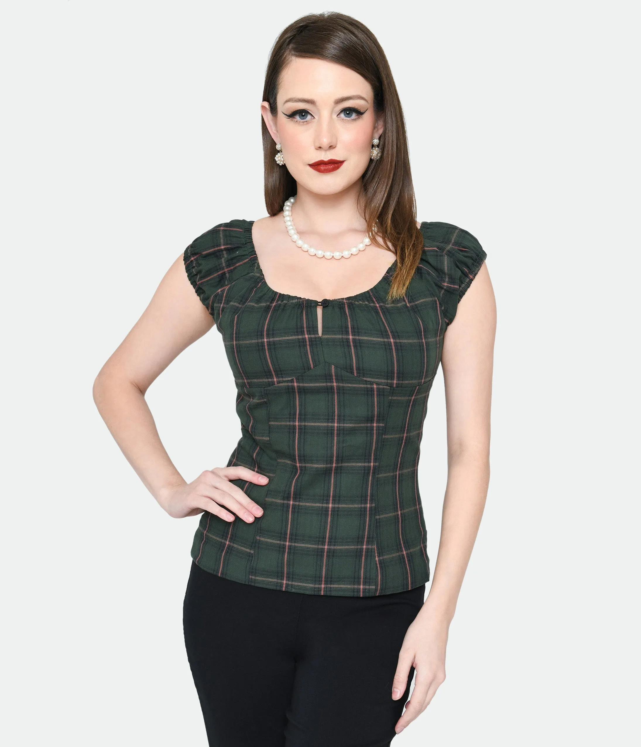 Green & Pink Tartan Plaid May Top by Magnolia Place