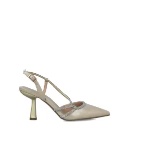 24774 Scarpe Donna Sandali Sling Back Gioiello Tacco Alto Gold