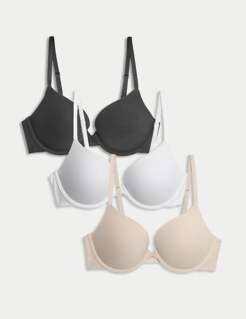 3 Pack Cotton Push-Up Bras A-E with Wiring