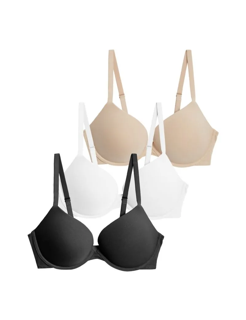 3 Pack Cotton Push-Up Bras A-E with Wiring