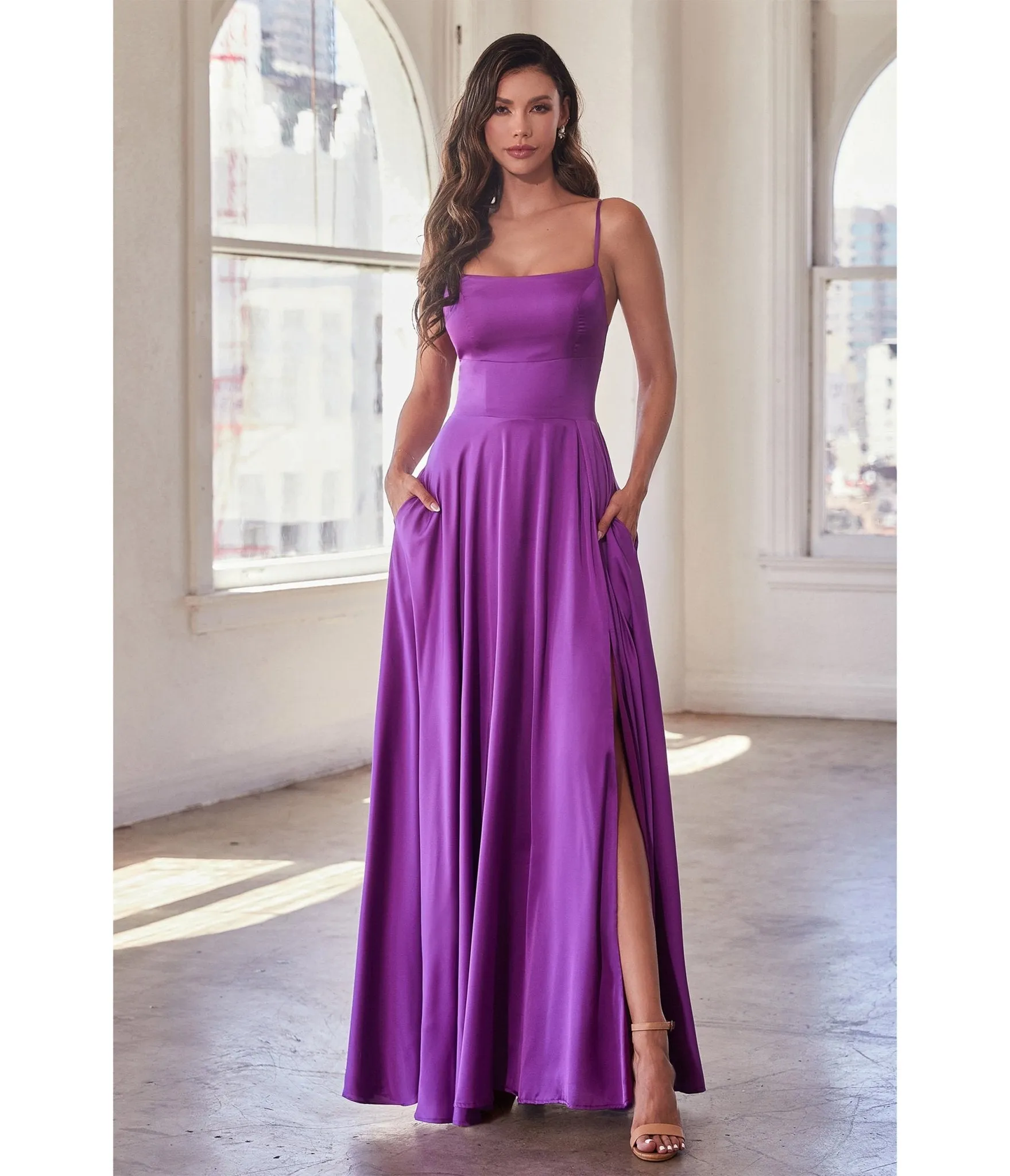 Purple Satin A Line Bridesmaid Dress by Cinderella Divine