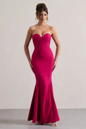 Hot Pink Strapless Fishtail Maxi Dress