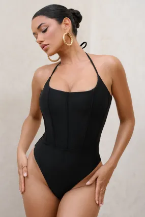 Black Halter Corset Swimsuit