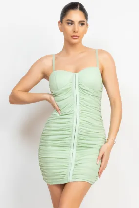 Sleeveless Cami Mini Dress with Bodycon Fit and Ruched Detail