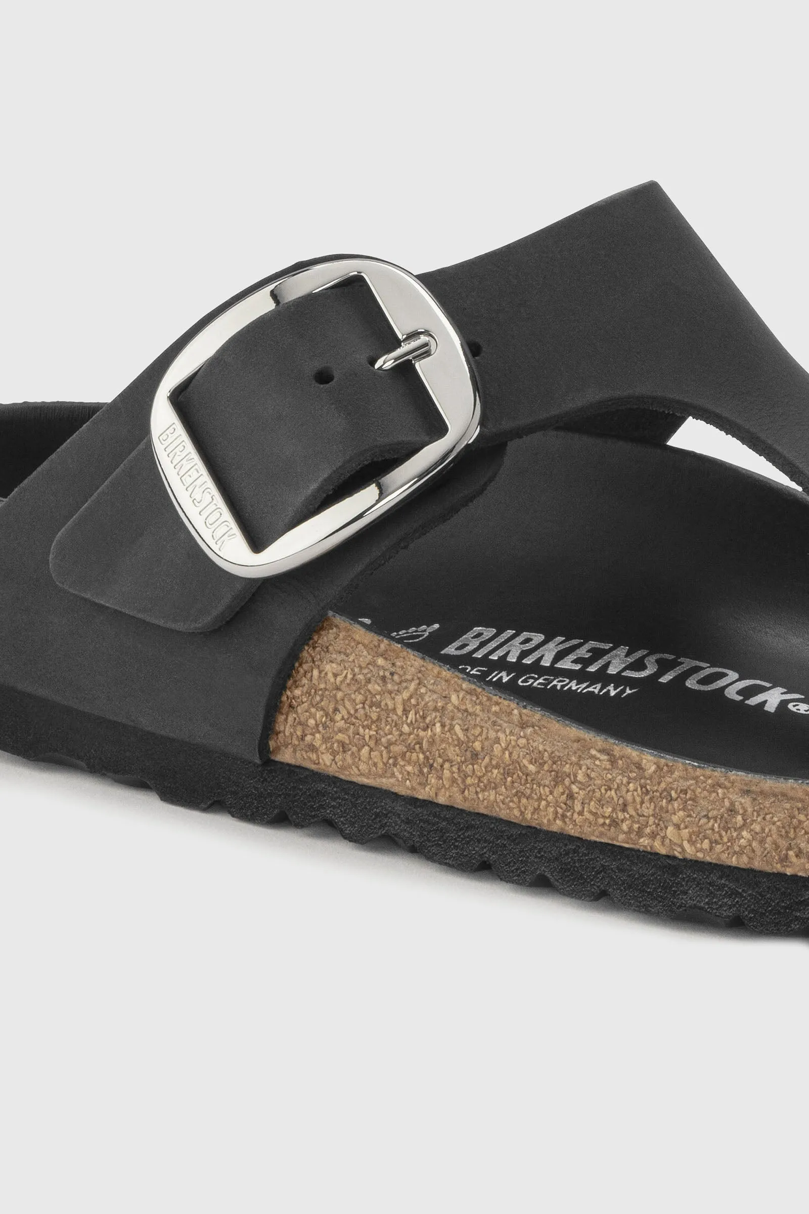 Black Leather Birkenstock Gizeh Sandals with Big Buckle for Women