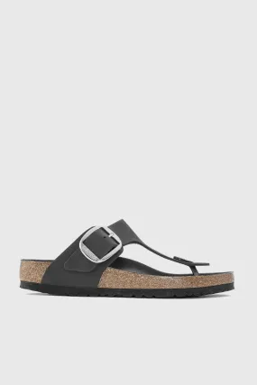 Black Leather Birkenstock Gizeh Sandals with Big Buckle for Women