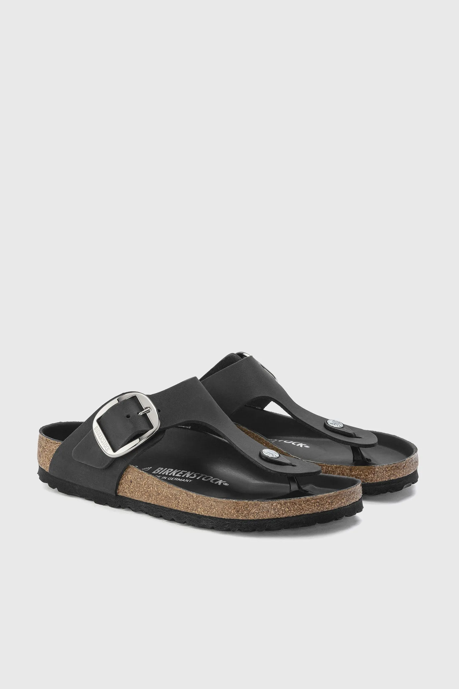 Black Leather Birkenstock Gizeh Sandals with Big Buckle for Women