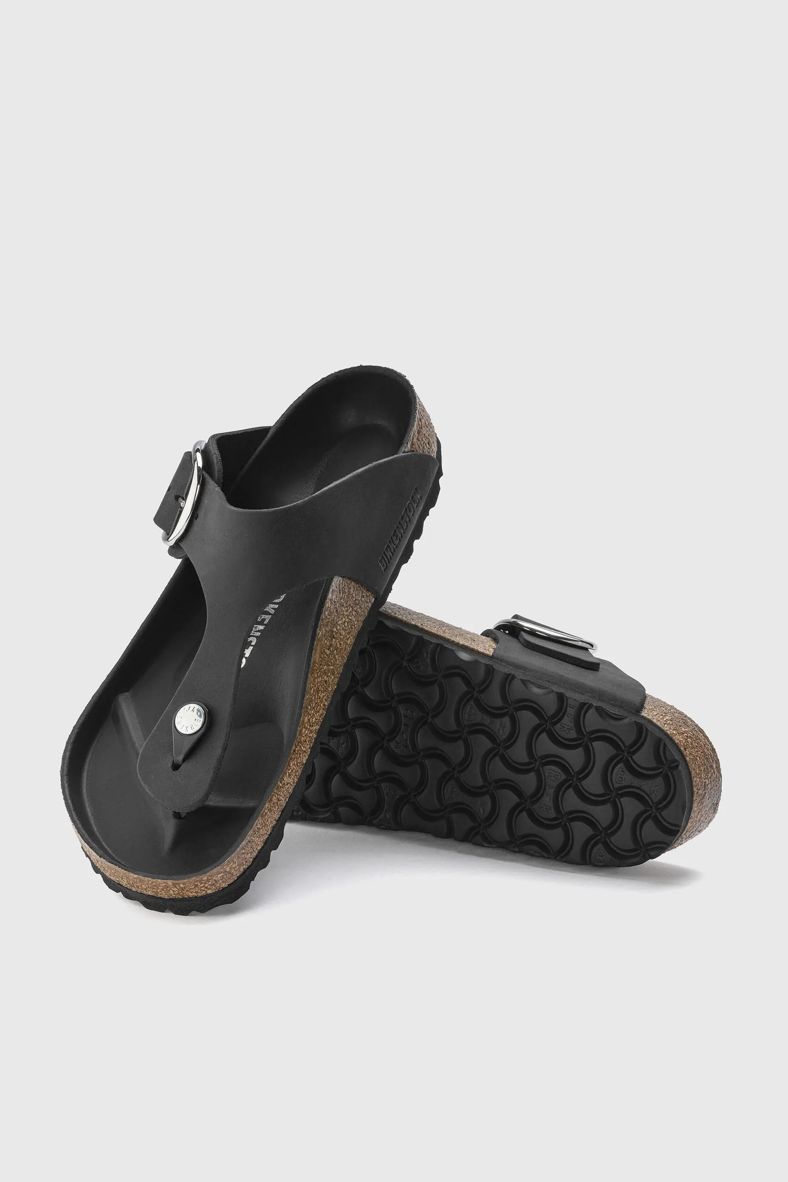 Black Leather Birkenstock Gizeh Sandals with Big Buckle for Women