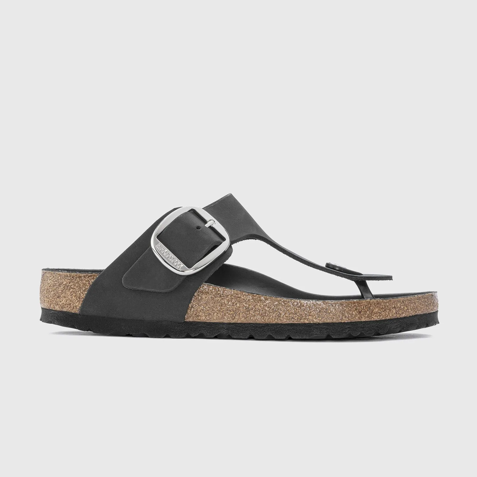 Black Leather Birkenstock Gizeh Sandals with Big Buckle for Women