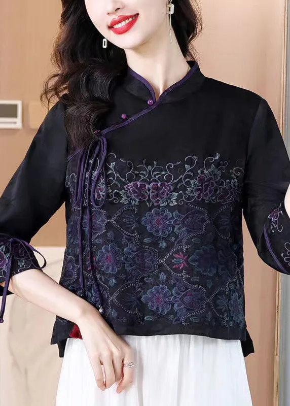 Black Button Silk Blouse