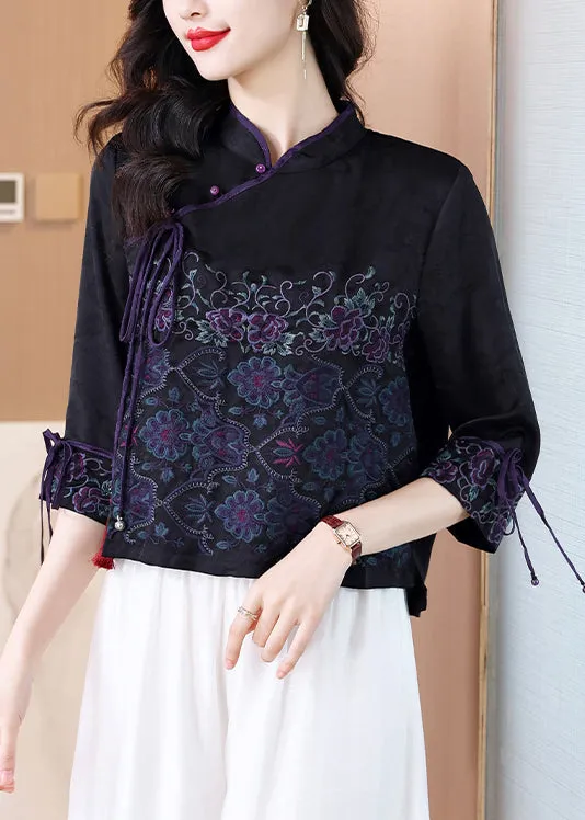 Black Button Silk Blouse