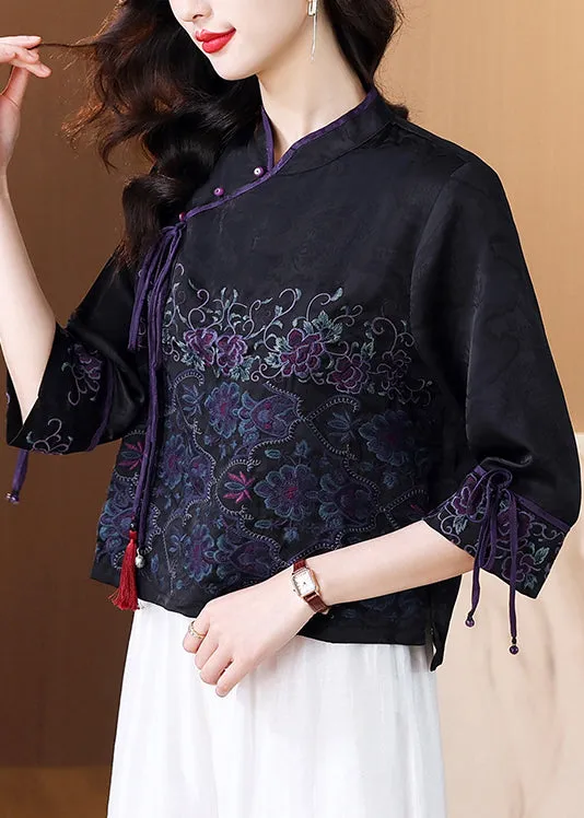 Black Button Silk Blouse