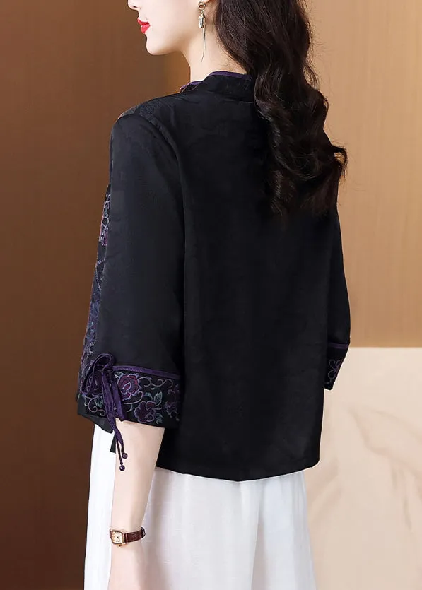 Black Button Silk Blouse