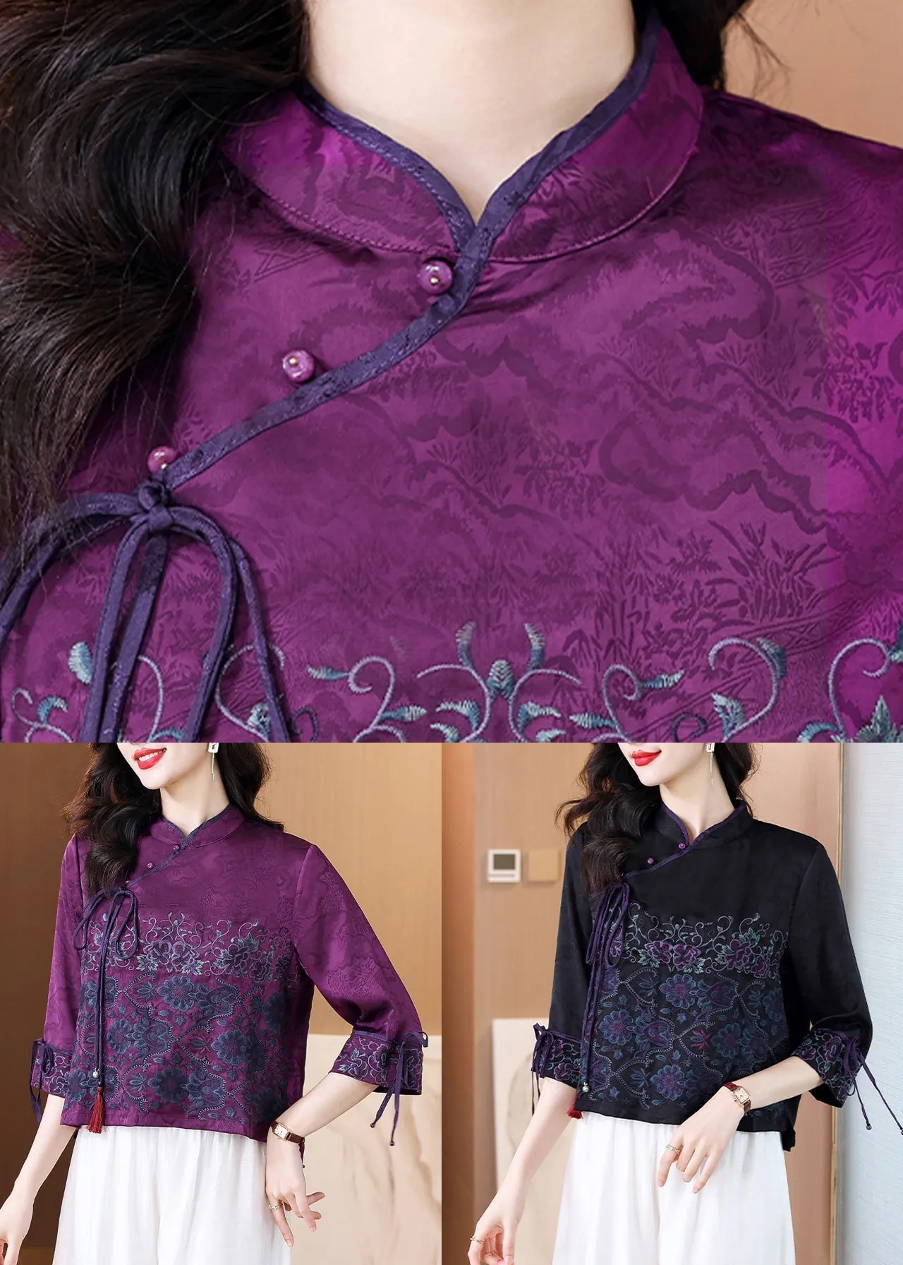 Black Button Silk Blouse