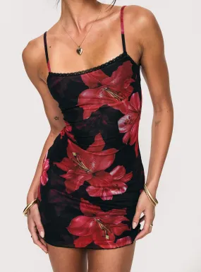 Black Floral Petite Mini Dress by Kellers