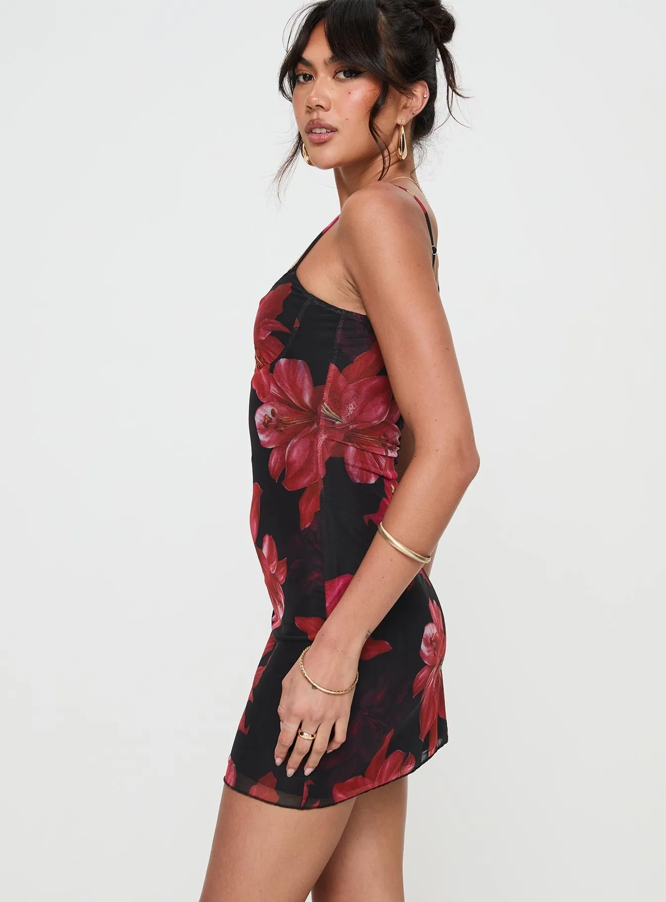 Black Floral Petite Mini Dress by Kellers