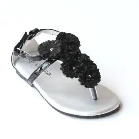 Black flower thong sandals for girls