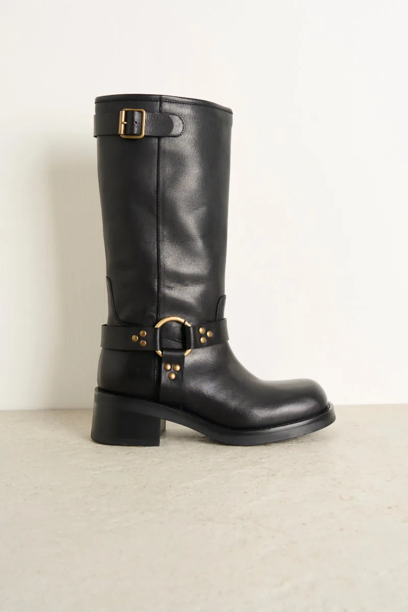 Black Leather Biker Boots