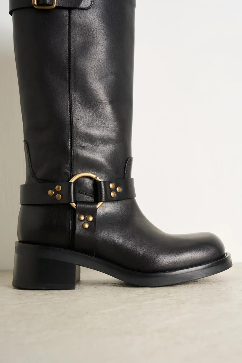 Black Leather Biker Boots