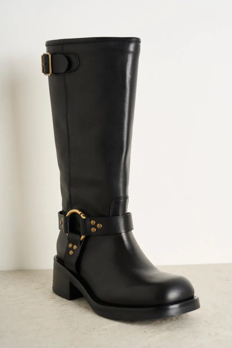 Black Leather Biker Boots