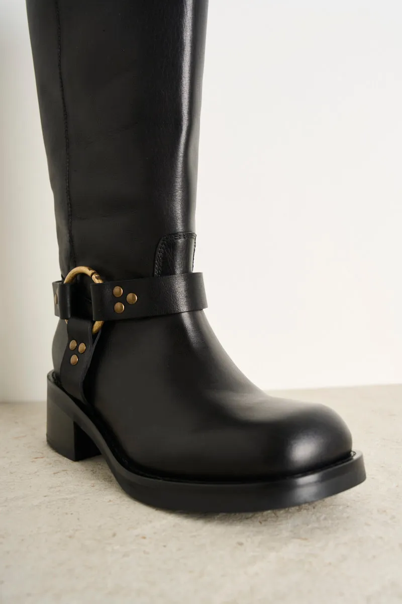 Black Leather Biker Boots