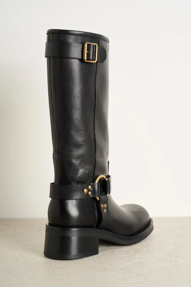 Black Leather Biker Boots