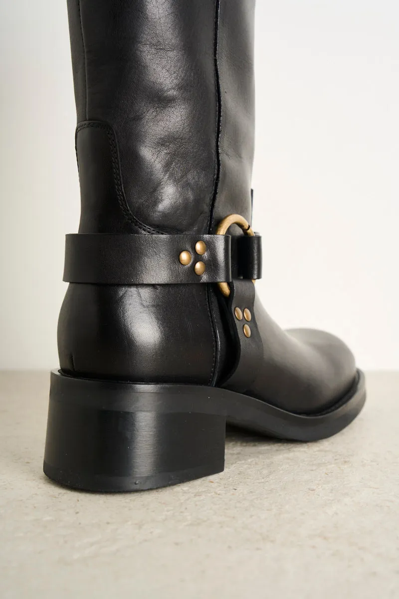 Black Leather Biker Boots