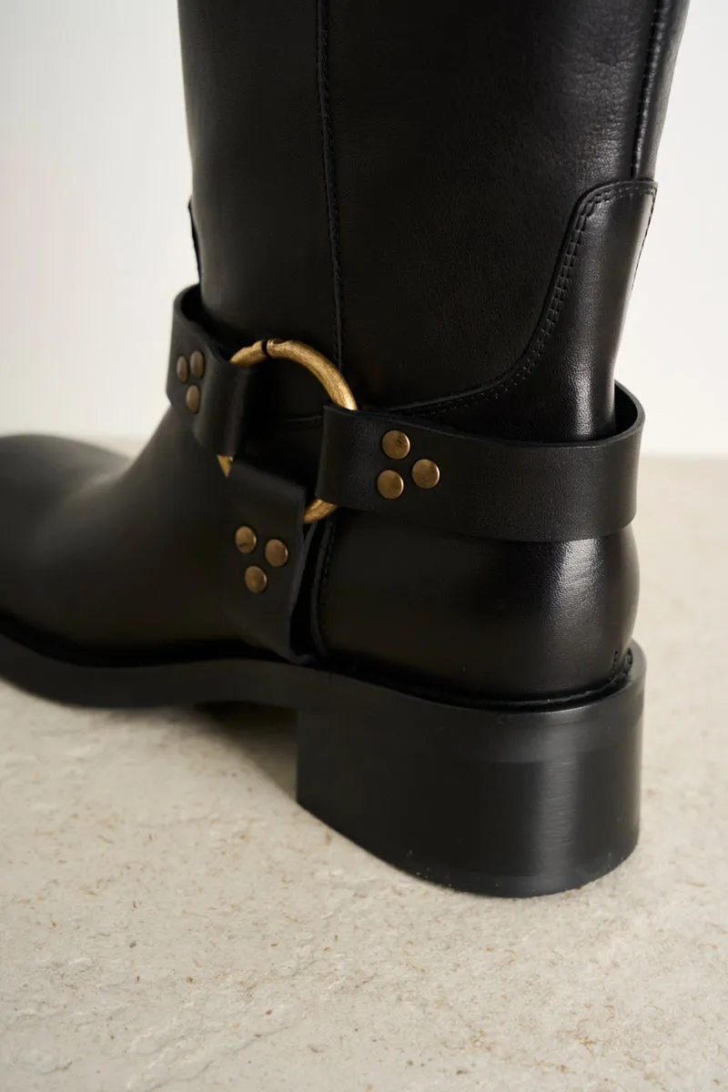 Black Leather Biker Boots