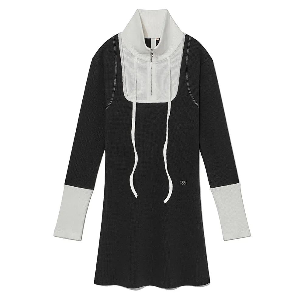 Black Off-White Square Dress with Half Zip for Women, KIJUN