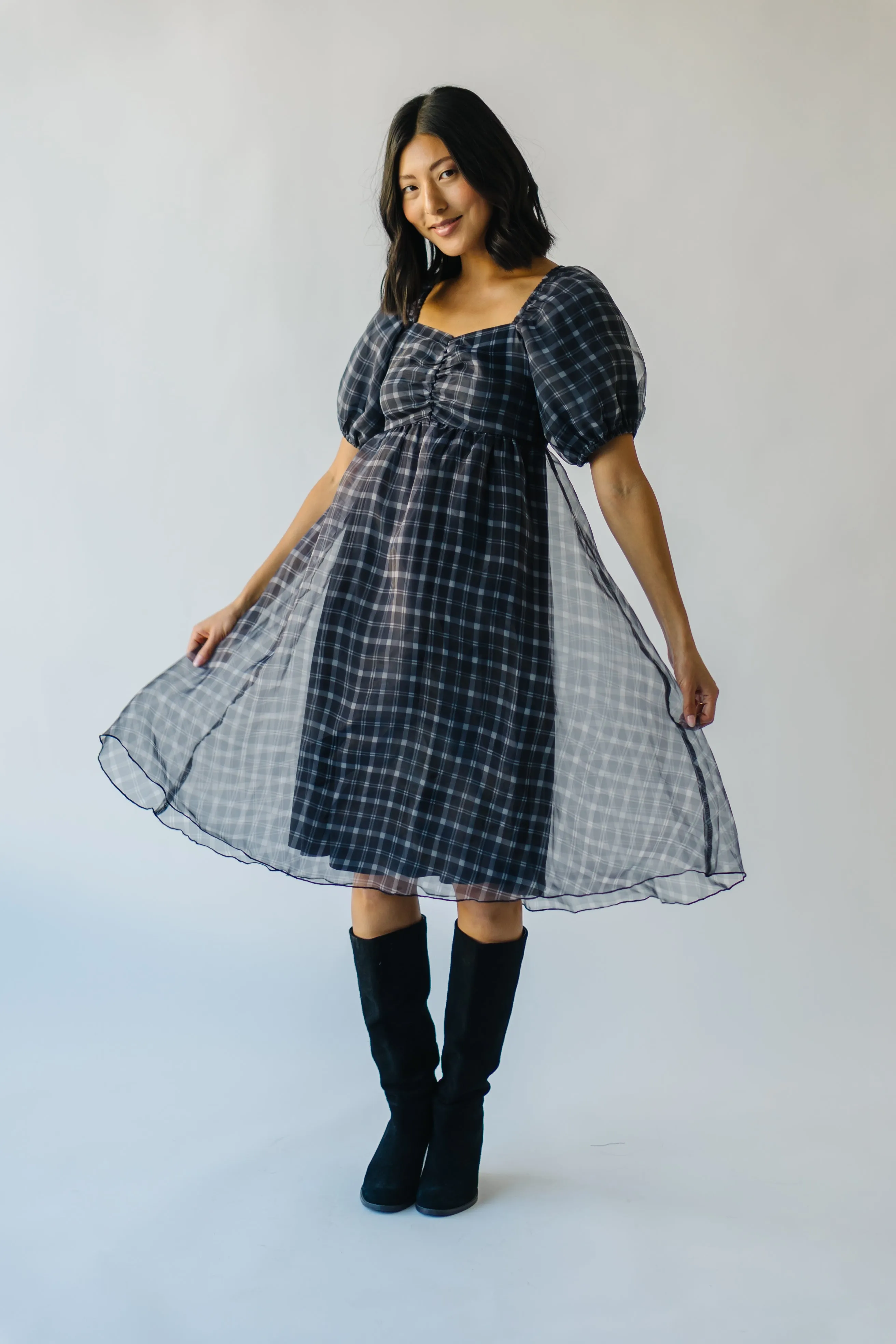 The Osburn Black Checkered Babydoll Mini Dress