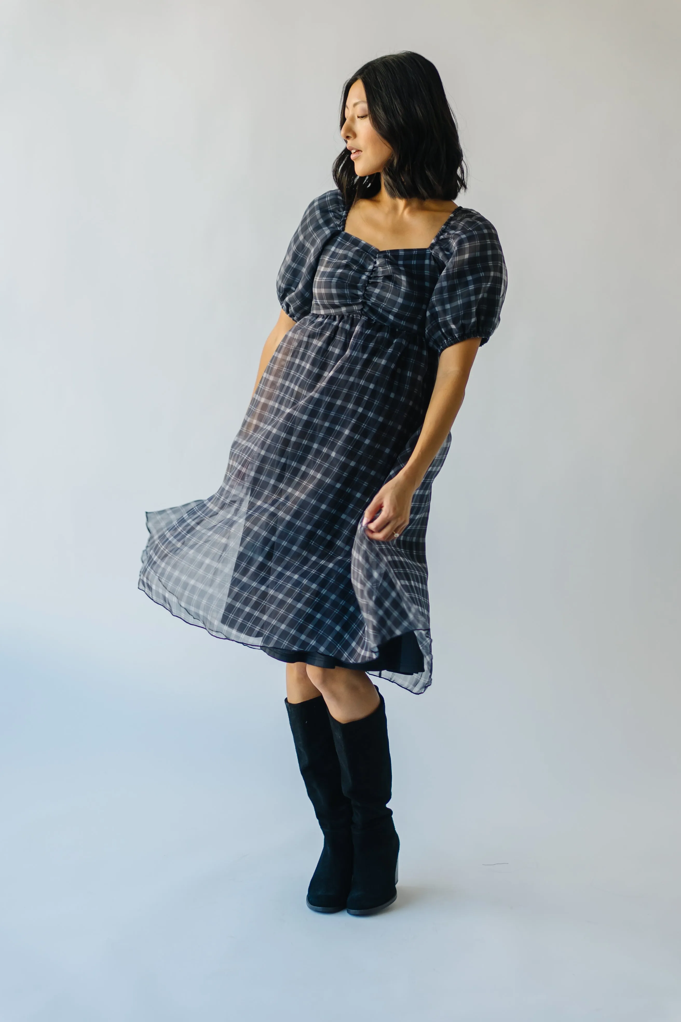 The Osburn Black Checkered Babydoll Mini Dress