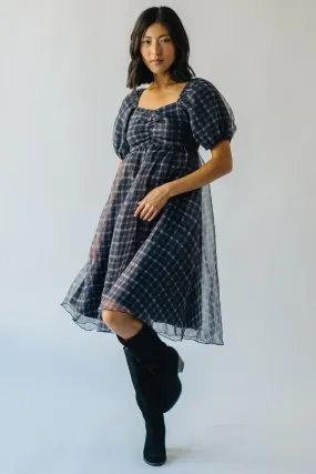 The Osburn Black Checkered Babydoll Mini Dress