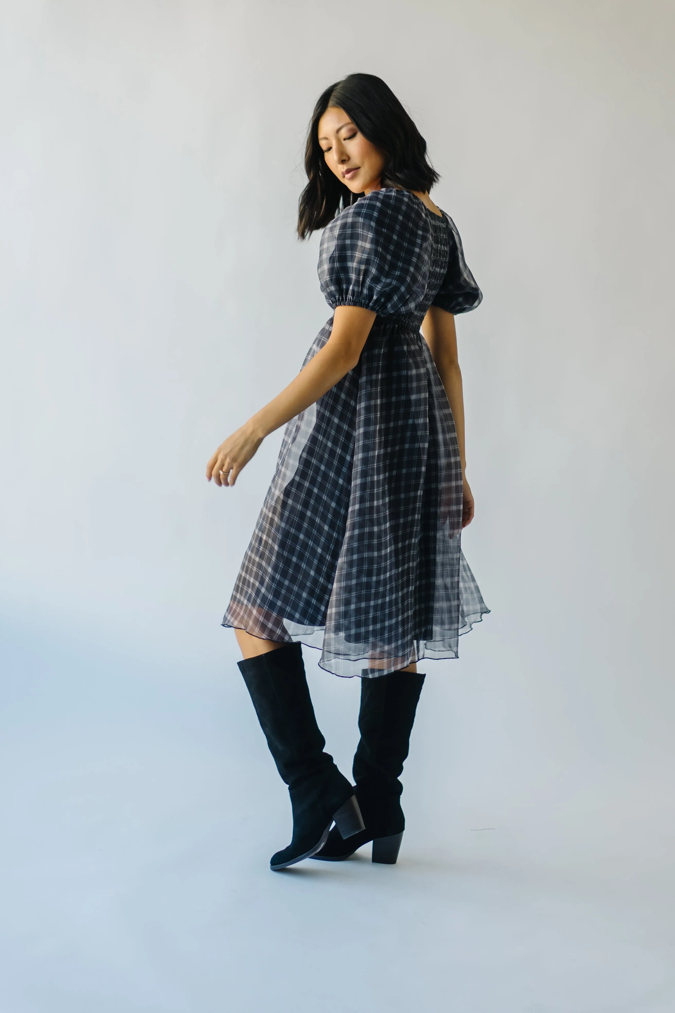 The Osburn Black Checkered Babydoll Mini Dress