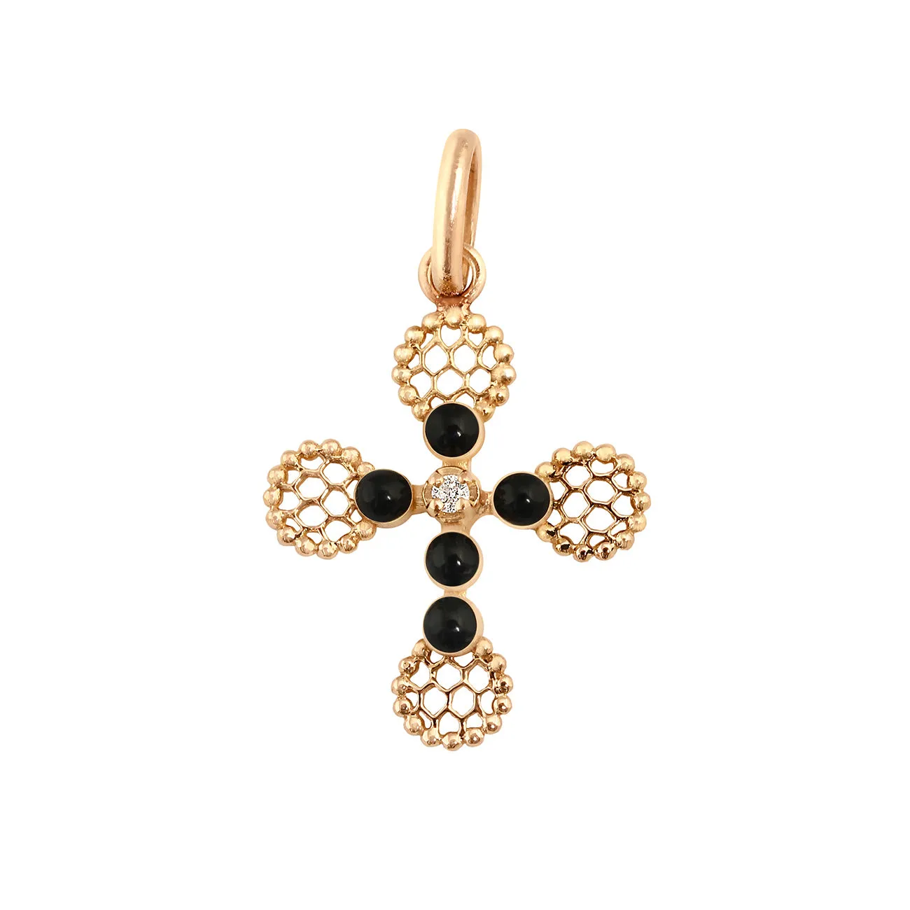 Rose Gold Black Diamond Cross Pendant with Lace