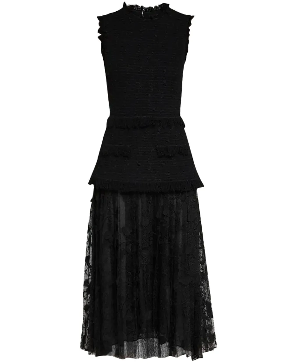 Black Looped Ribbon Tweed Guipure Dress