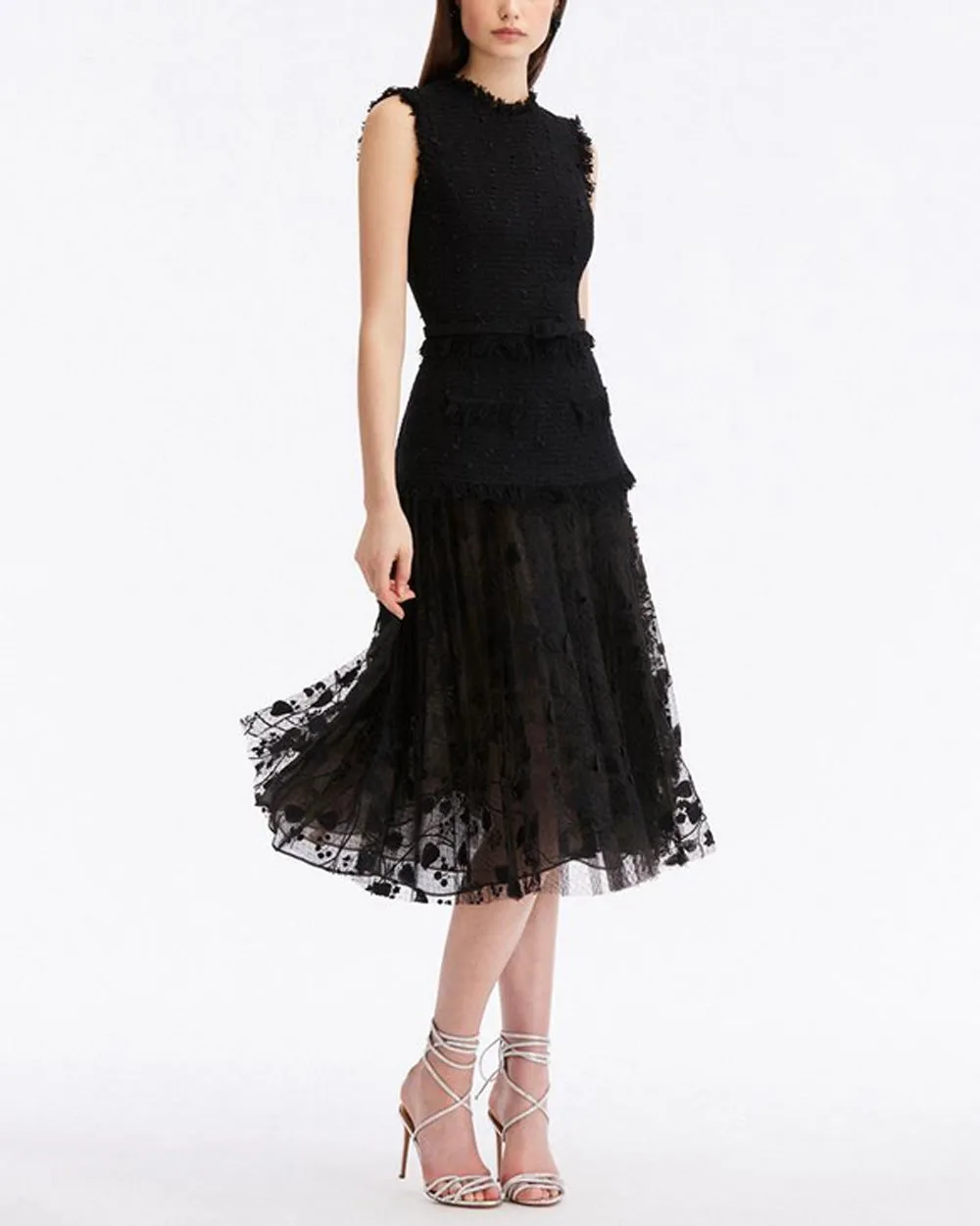 Black Looped Ribbon Tweed Guipure Dress