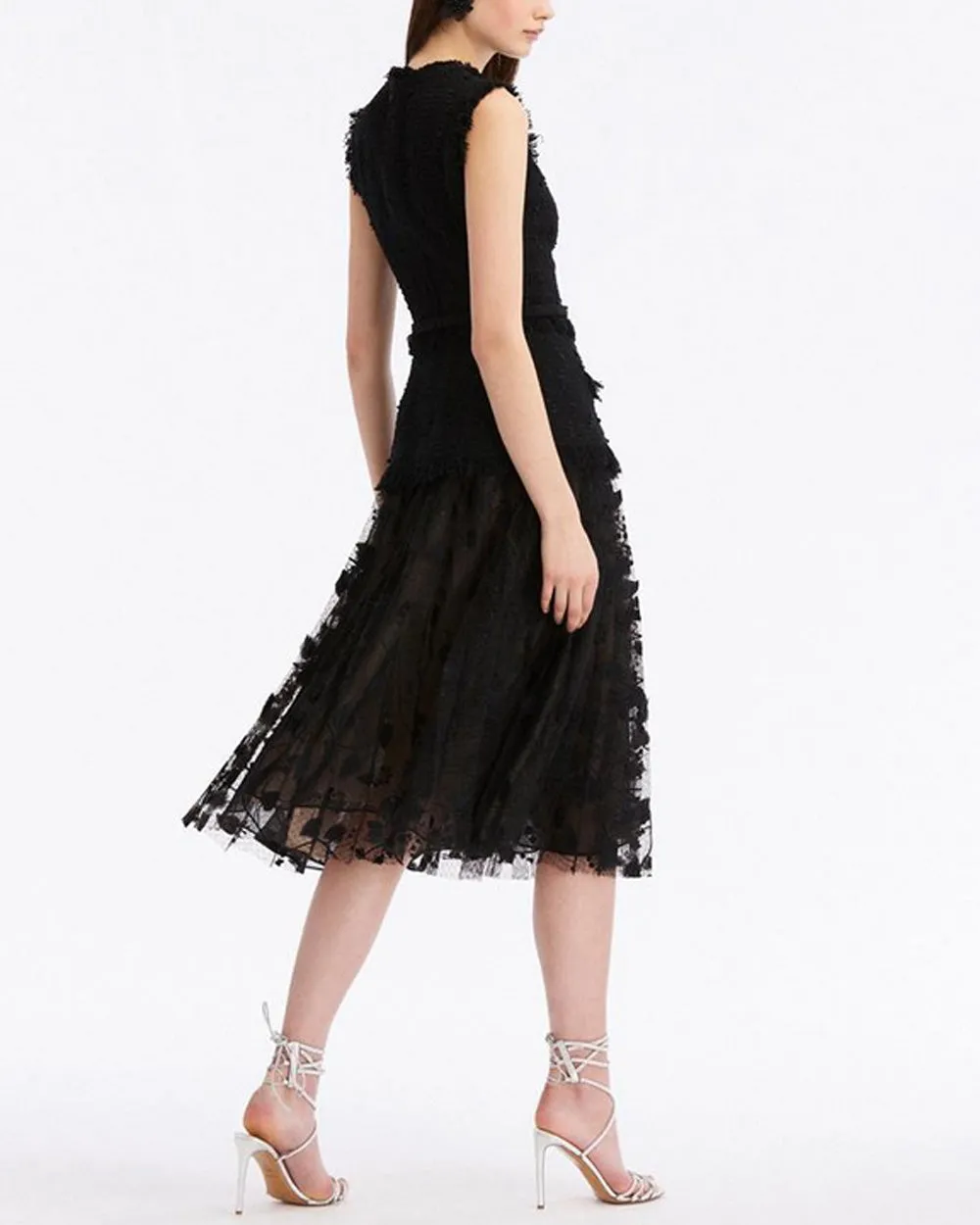 Black Looped Ribbon Tweed Guipure Dress