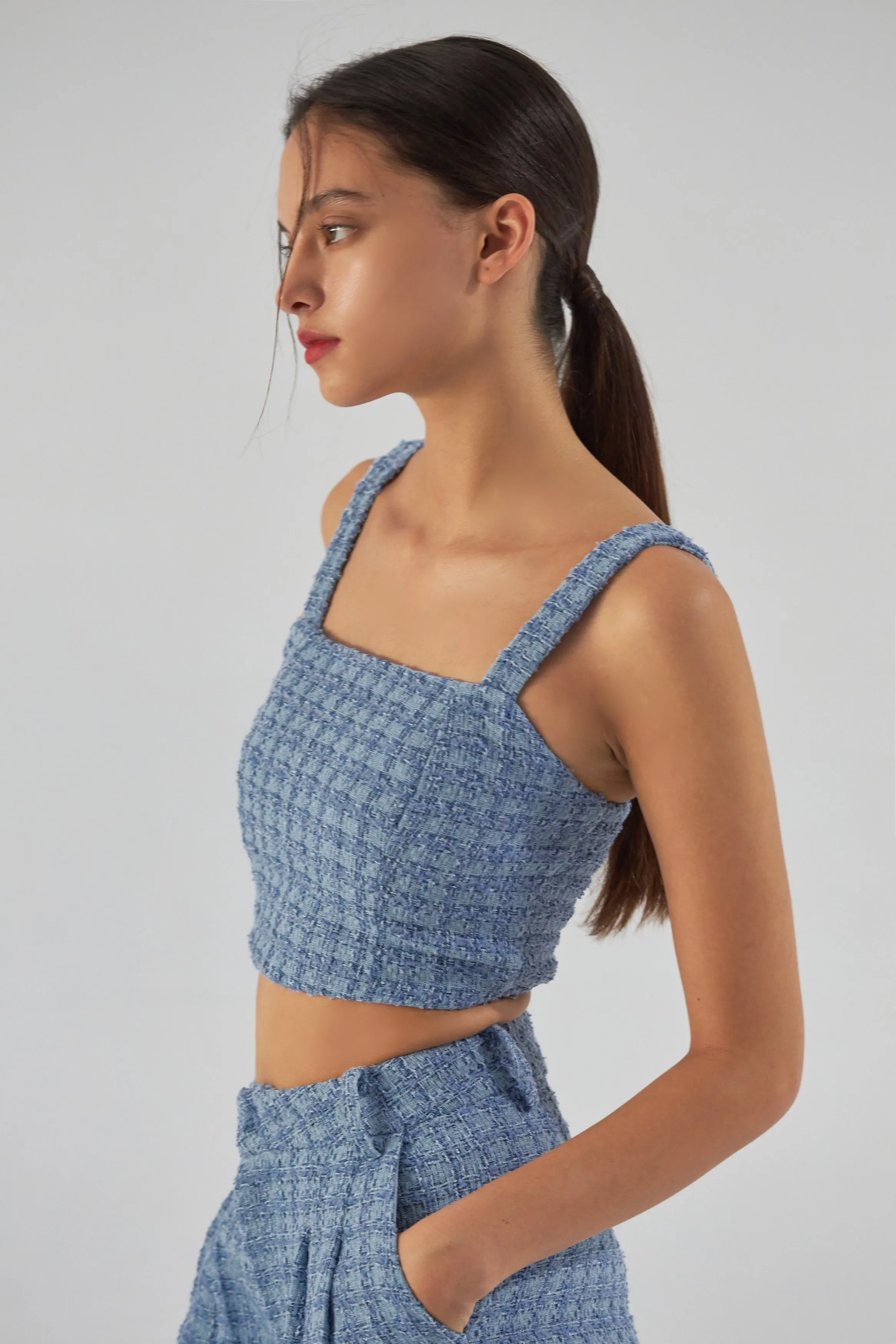 Blue Tweed Top