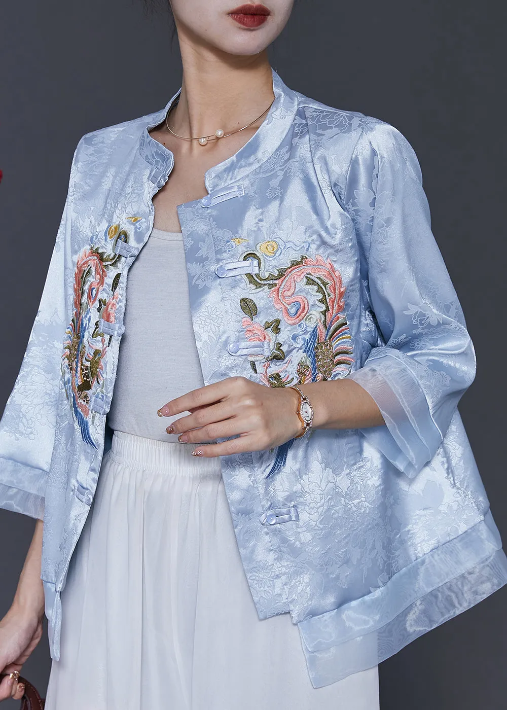 Blue Patchwork Silk Blouse