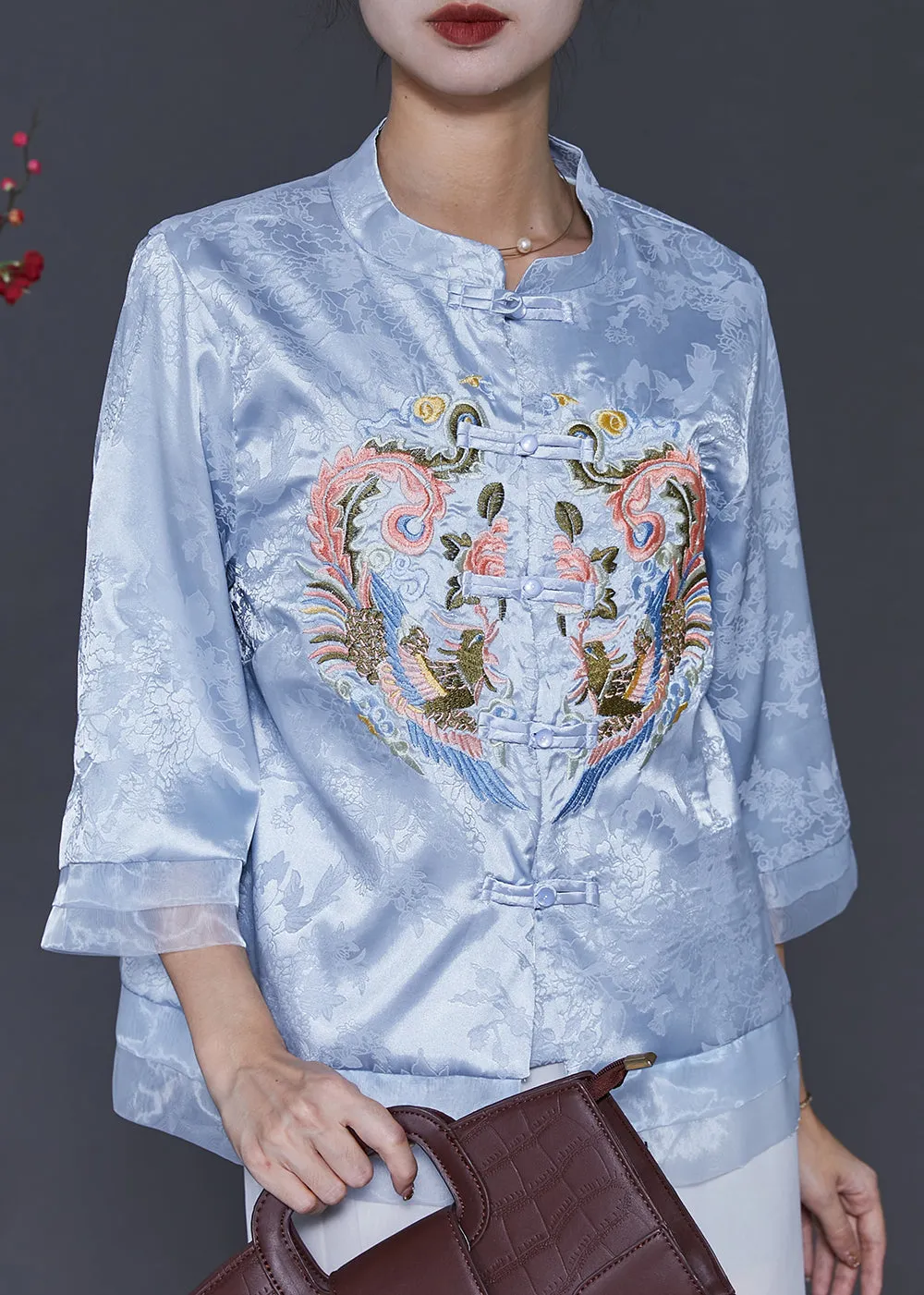 Blue Patchwork Silk Blouse