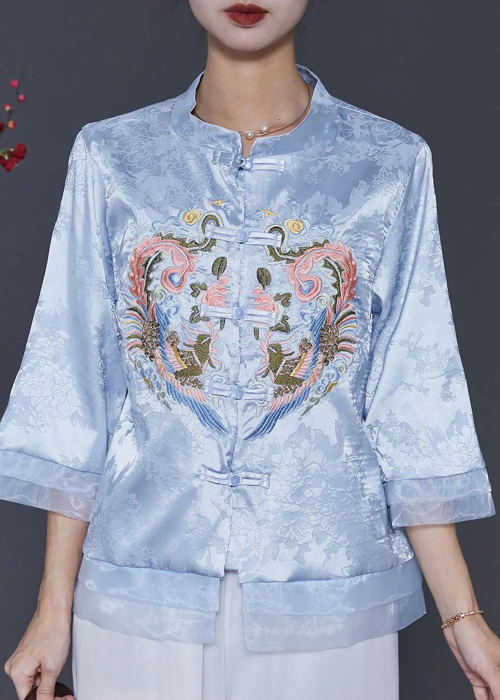 Blue Patchwork Silk Blouse