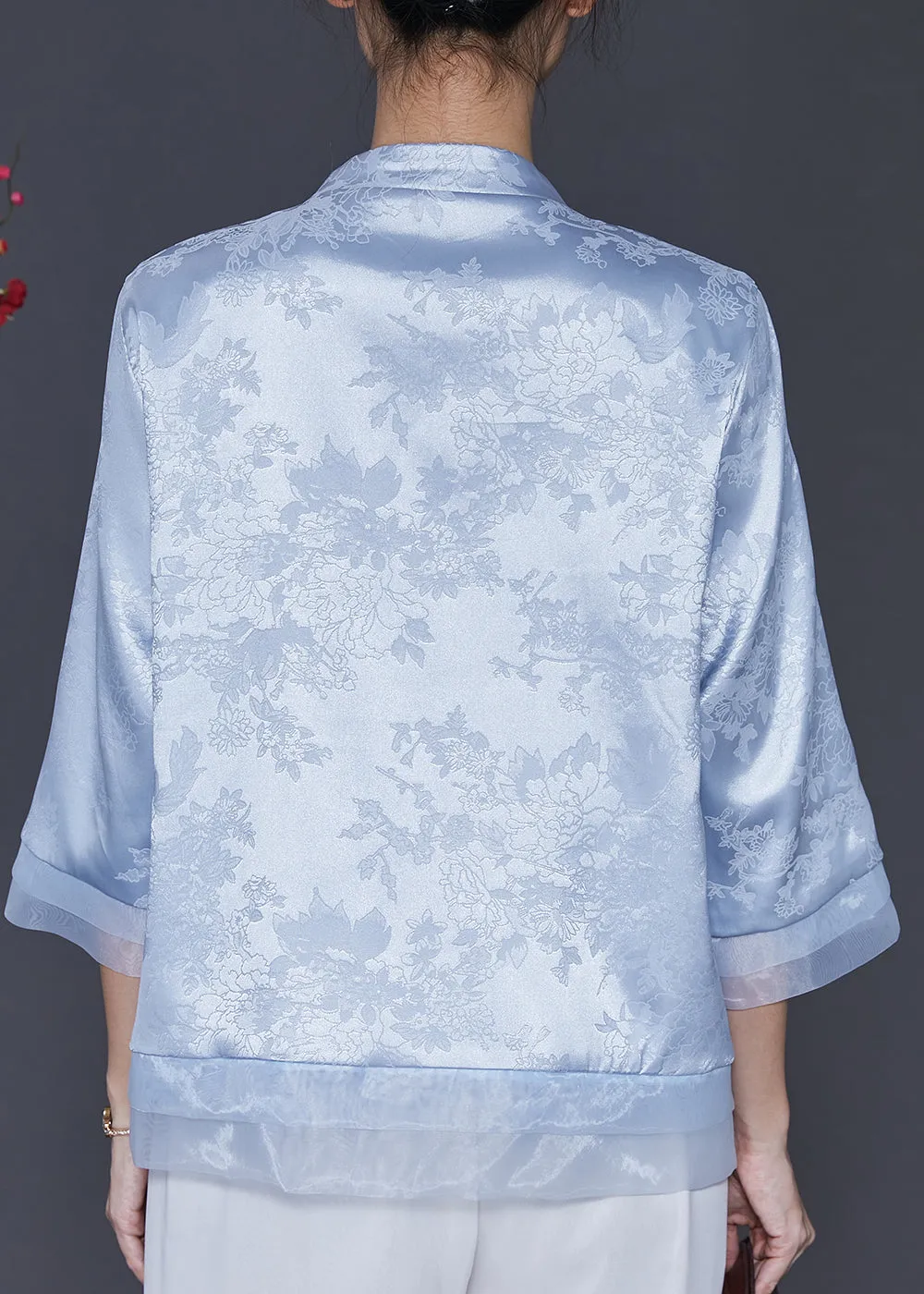 Blue Patchwork Silk Blouse